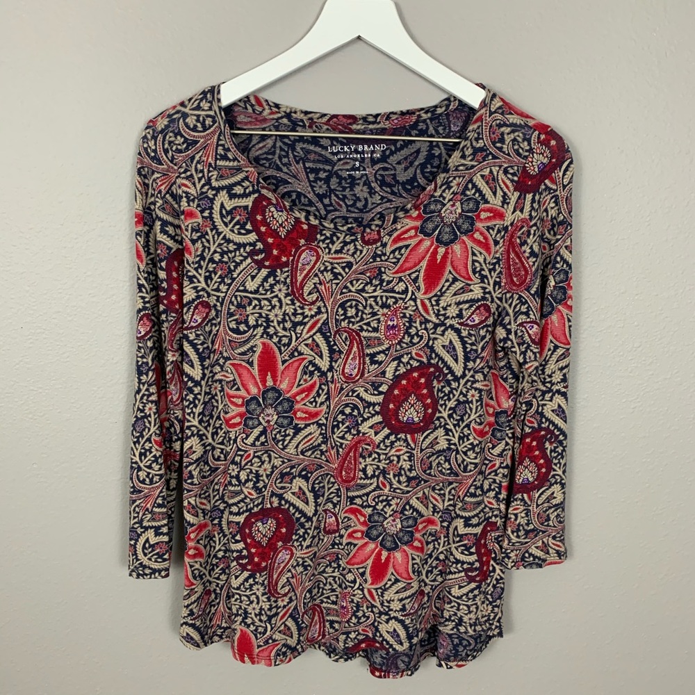 Lucky Brand Red Blue Paisley Print Top